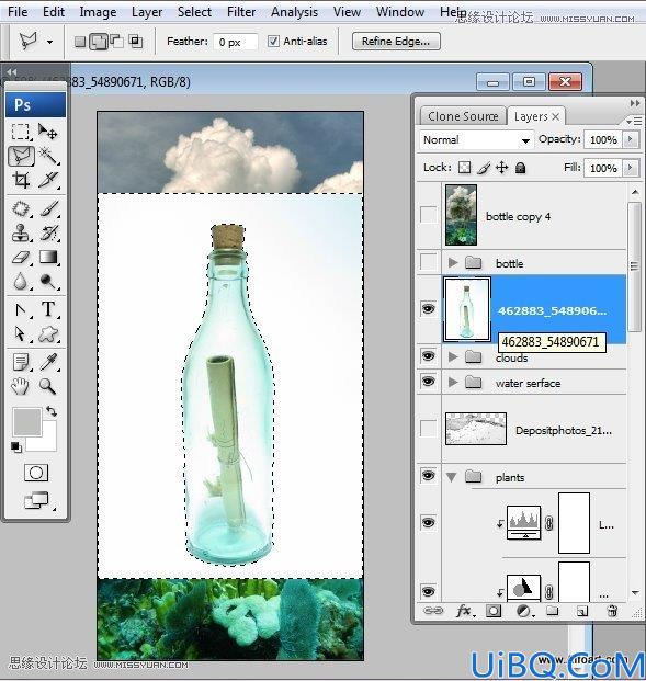 Photoshop创意合成海水中漂流的许愿瓶和海岛