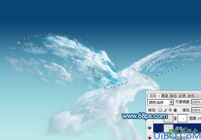 Photoshop创意合成云彩组成的飞鹰图片，天空中的云朵飞鹰霸气图