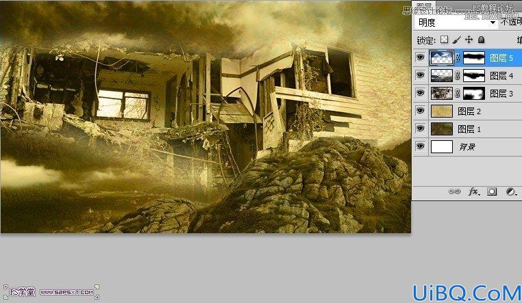 Photoshop合成灾难中的房子