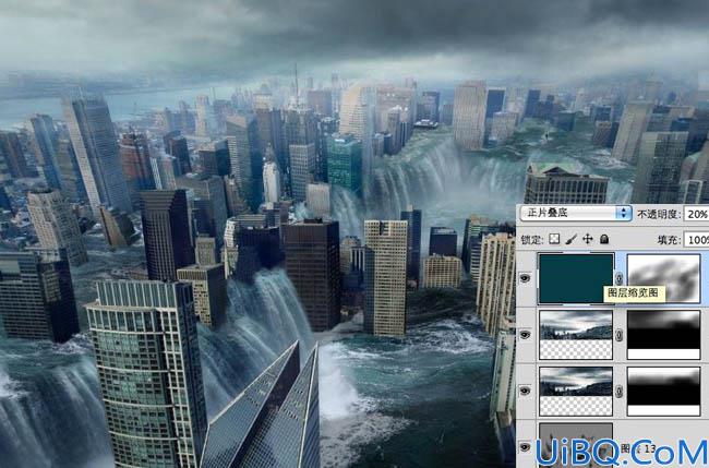 Photoshop合成被水淹没的城市教程