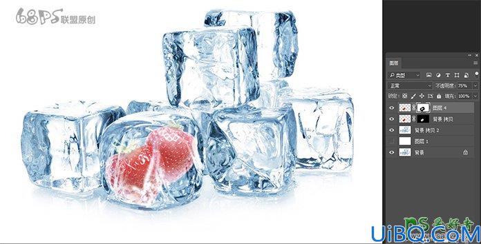 Photoshop合成被冰块冻住的新鲜水果，合成冰冻水果创意图片