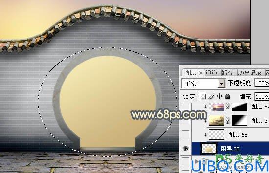 Photoshop创意合成唯美意境风格的江南园林景观图片，霞光中的园