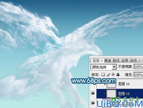 Photoshop创意合成云彩组成的飞鹰图片，天空中的云朵飞鹰霸气图