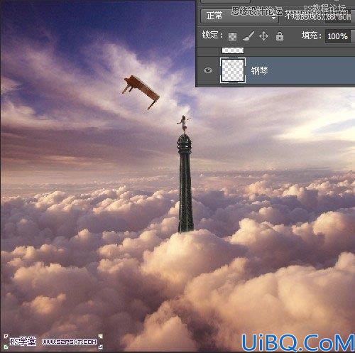 Photoshop合成云层上的铁塔女孩场景
