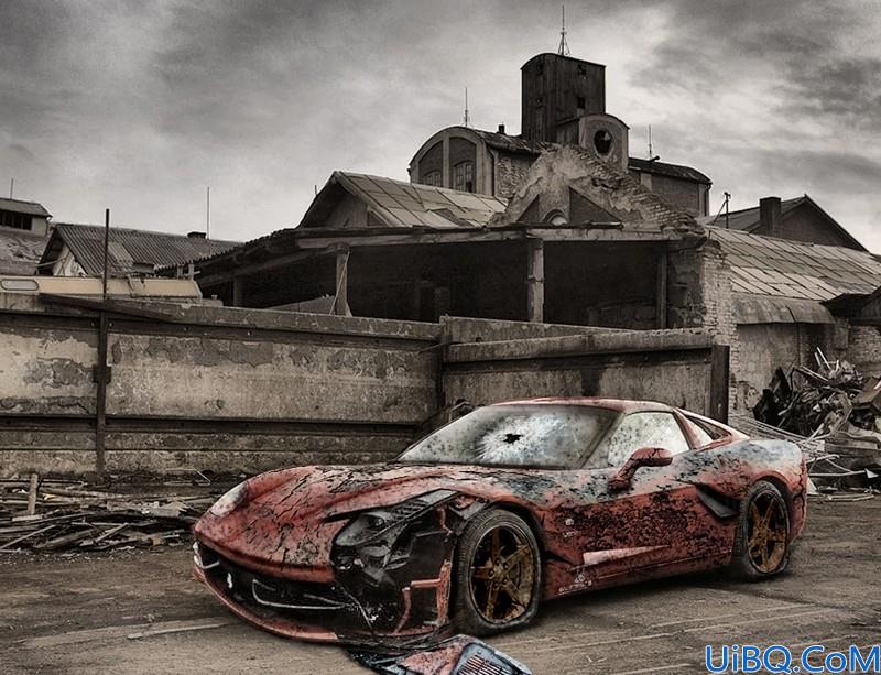 Photoshop合成残破跑车