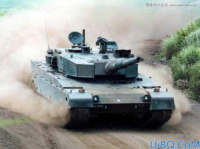 Photoshop照片合成三个炮筒的坦克车