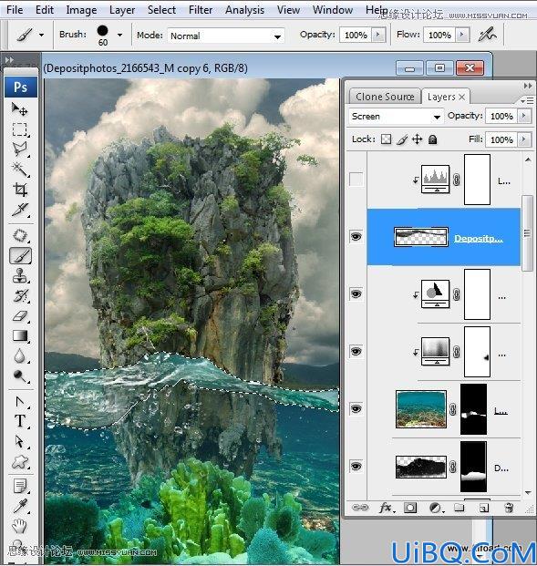 Photoshop创意合成海水中漂流的许愿瓶和海岛
