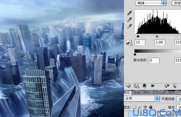 Photoshop合成被水淹没的城市教程