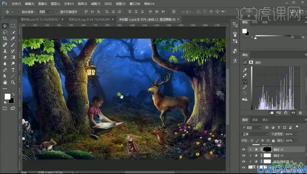 Photoshop创意合成童话世界里小女孩儿在森林中阅读的场景