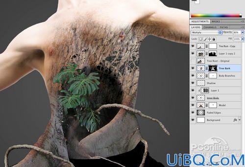 Photoshop合成制作树根人体超自然蜕变场景教程