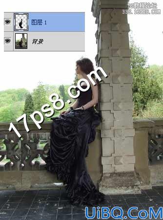 Photoshop合成岩边美女