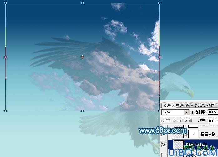 Photoshop创意合成云彩组成的飞鹰图片，天空中的云朵飞鹰霸气图