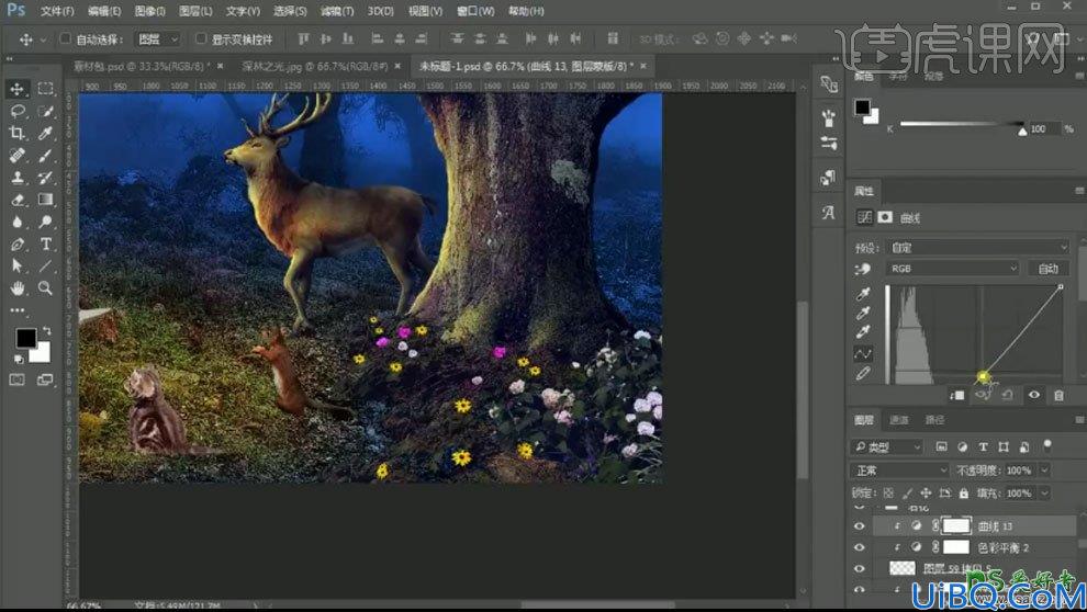 Photoshop创意合成童话世界里小女孩儿在森林中阅读的场景