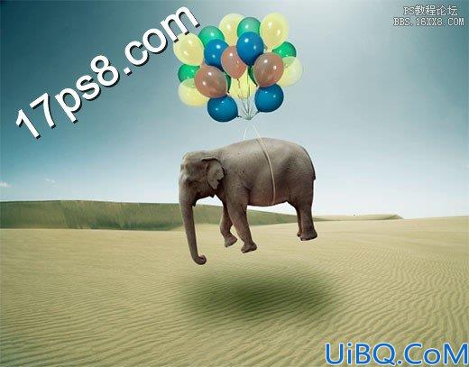 Photoshop合成被气球吊的大象