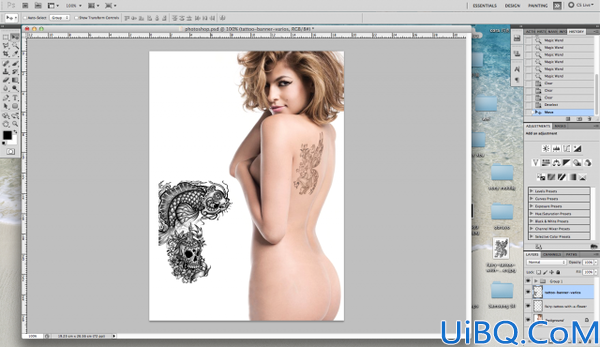 两张图片合成一张:为美女加纹身图效
