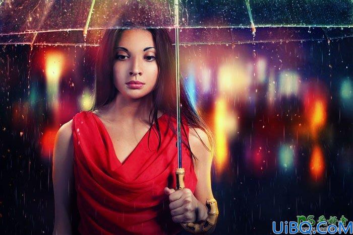 Photoshop美女图片合成教程：打造璀璨雨夜中独自行走的少女，雨中漫步
