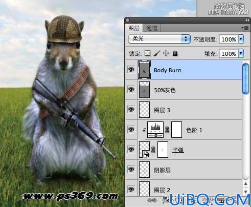 Photoshop创意合成战场上的松鼠教程