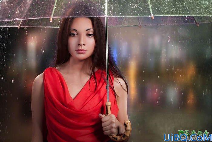 Photoshop美女图片合成教程：打造璀璨雨夜中独自行走的少女，雨中漫步