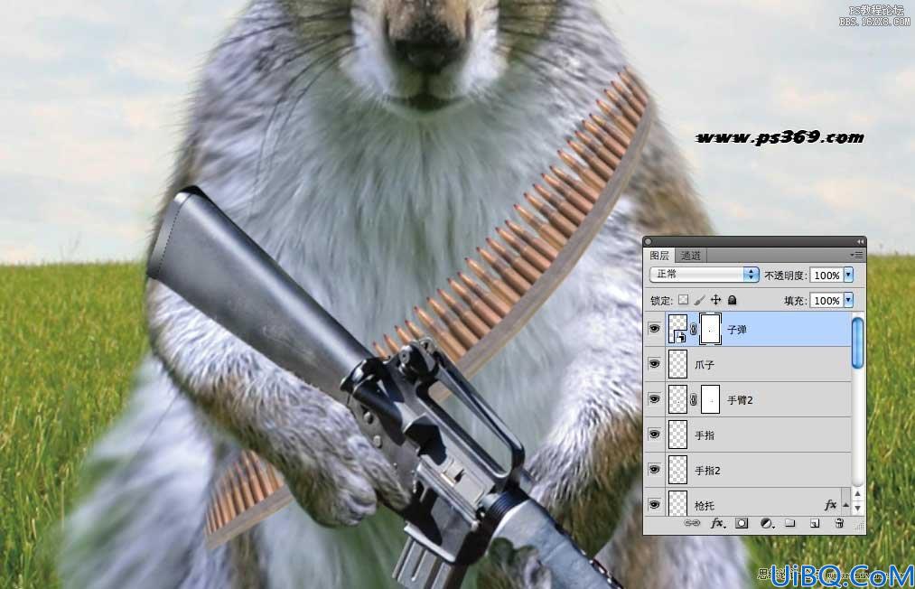 Photoshop创意合成战场上的松鼠教程