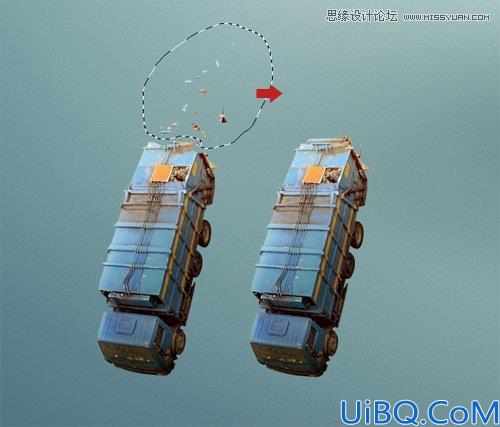 Photoshop合成从悬浮空中城市掉落的卡车
