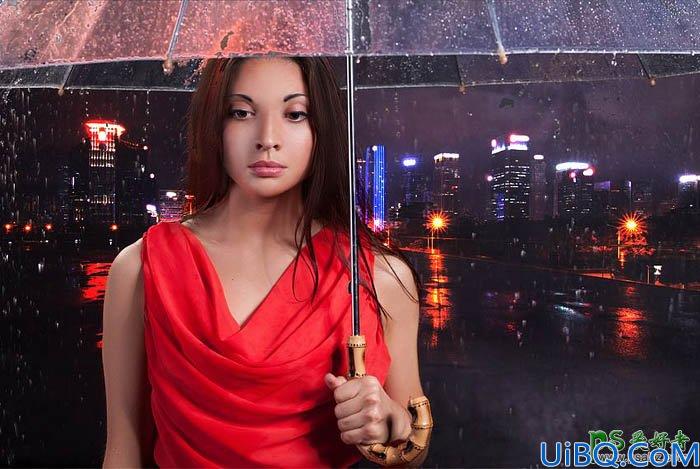 Photoshop美女图片合成教程：打造璀璨雨夜中独自行走的少女，雨中漫步