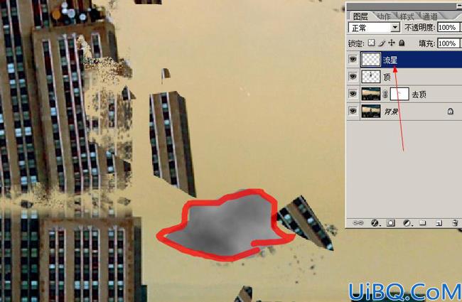 Photoshop合成教程:流星撞高楼的爆炸特效