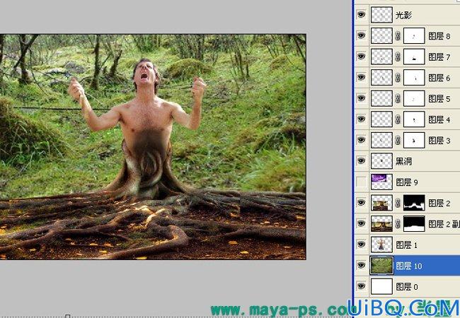 Photoshop使用素材合成一个愤怒的树人的教程