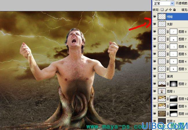 Photoshop使用素材合成一个愤怒的树人的教程
