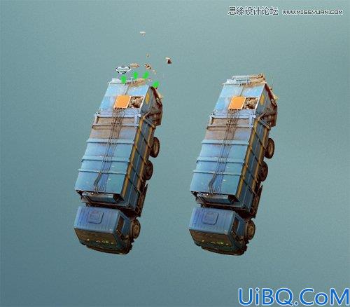 Photoshop合成从悬浮空中城市掉落的卡车