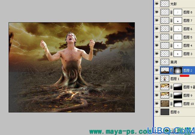 Photoshop使用素材合成一个愤怒的树人的教程