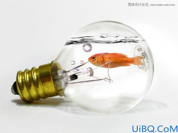 创意合成，Photoshop创意合成灯泡中的金鱼