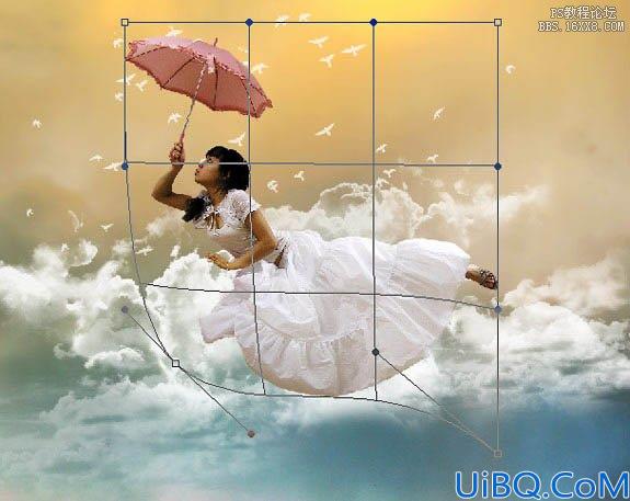 Photoshop经典合成海边带伞飞翔的仙女
