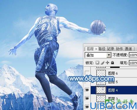 Photoshop人像特效照片合成：打造超酷的冰冻效果的篮球运动员，篮球员冰