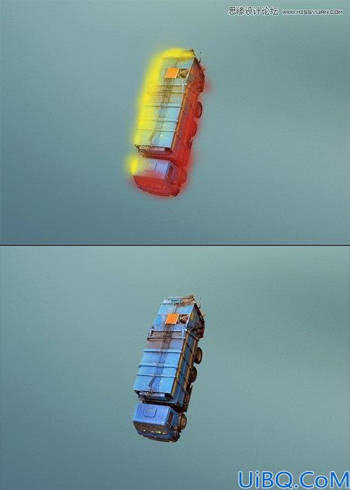 Photoshop合成从悬浮空中城市掉落的卡车