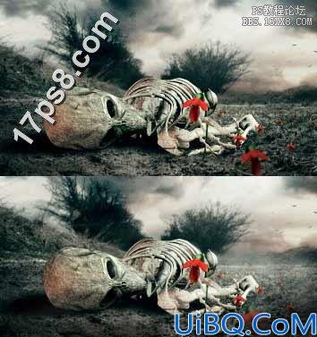 用Photoshop合成死亡场景-骷髅与玫瑰