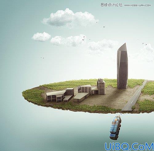 Photoshop合成从悬浮空中城市掉落的卡车