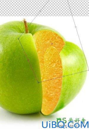 Photoshop水果图片创意合成教程：把苹果与橘子进行溶图处理制作橘子心苹
