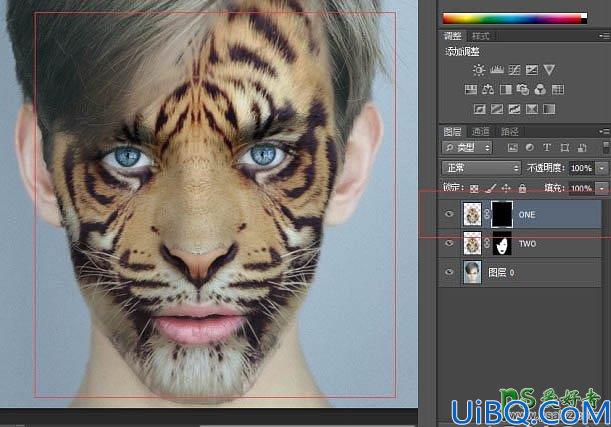 Photoshop人脸合成教程：给漂亮的帅哥脸部换上霸气的虎头图案。