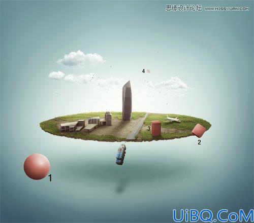 Photoshop合成从悬浮空中城市掉落的卡车
