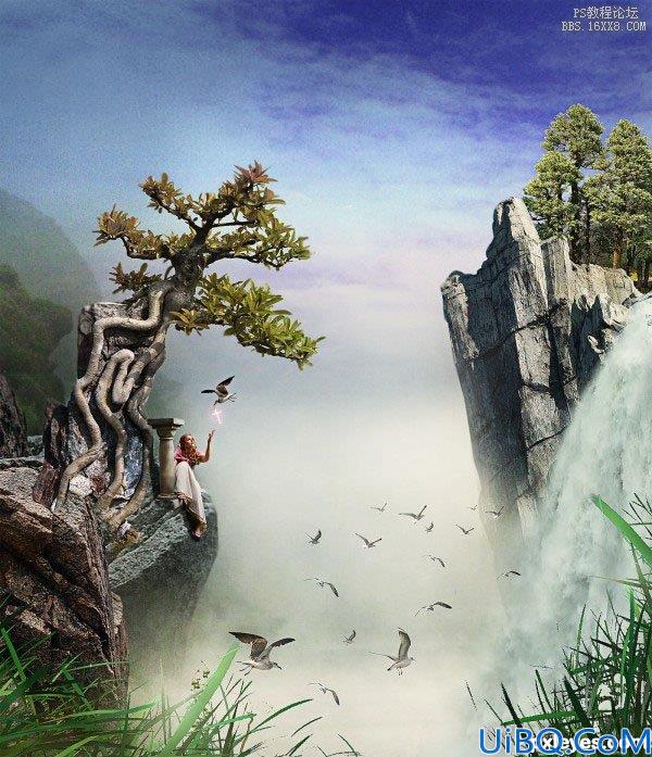 Photoshop合成山谷中的奇幻景象