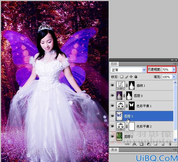 Photoshop将MM婚纱照合成梦幻的森林蝴蝶仙子