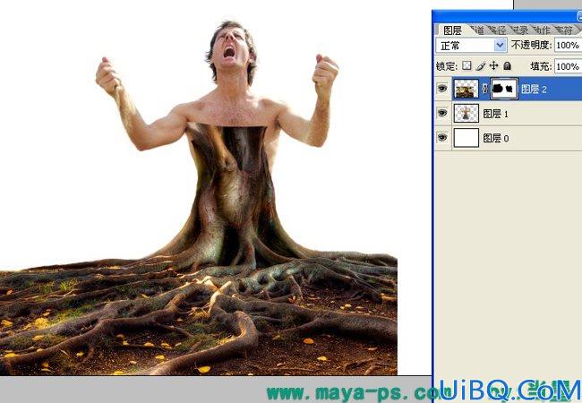 Photoshop使用素材合成一个愤怒的树人的教程