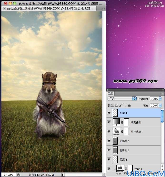 Photoshop创意合成战场上的松鼠教程