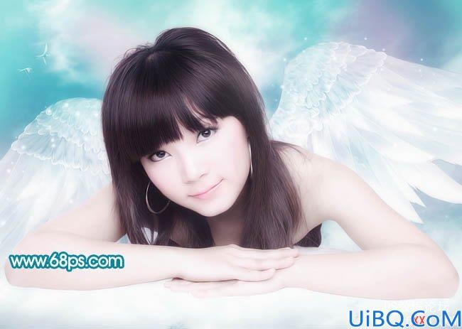 Photoshop合成梦幻的蓝色天使美女