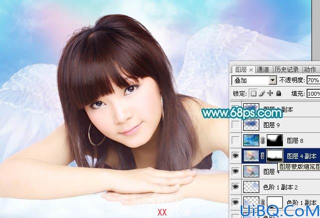 Photoshop合成梦幻的蓝色天使美女
