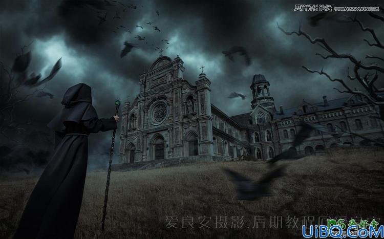 Photoshop合成教程：打造暗黑夜里恐怖气氛的城堡场景，暗夜城堡恐怖场