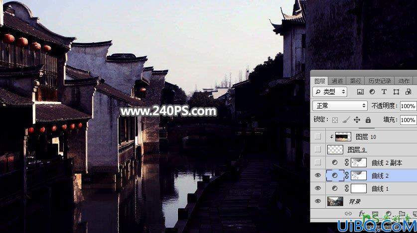 Photoshop给江南古镇建筑风景照调出漂亮的霞光色，夕阳效果。