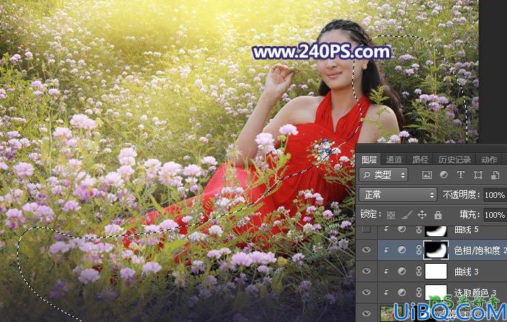 Photoshop调色教程：给花园中拍摄的性感女人照片调出唯美的紫色，阳光色