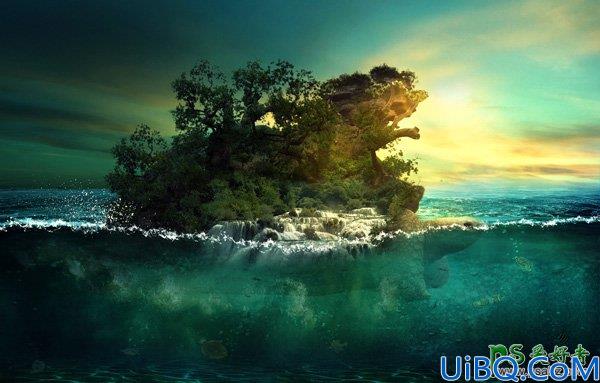 Photoshop合成教程：打造一幅画面唯美魔幻的巨大海龟背着大山的场景