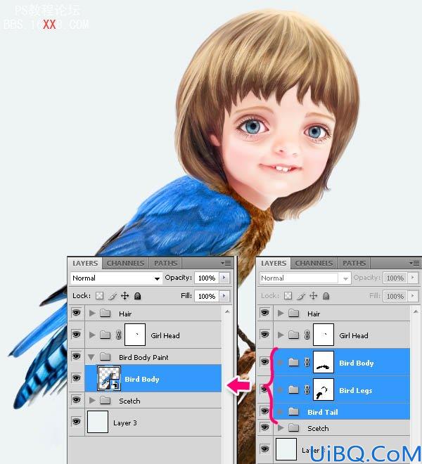 PHOTOSHOP教程:创建一个梦幻的小鸟女孩画像